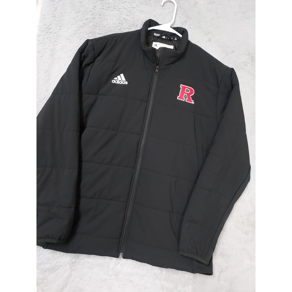 Rutgers Scarlet Knights Jacket Men Adidas XL NCAA Quilted Puffer Full Zip Black